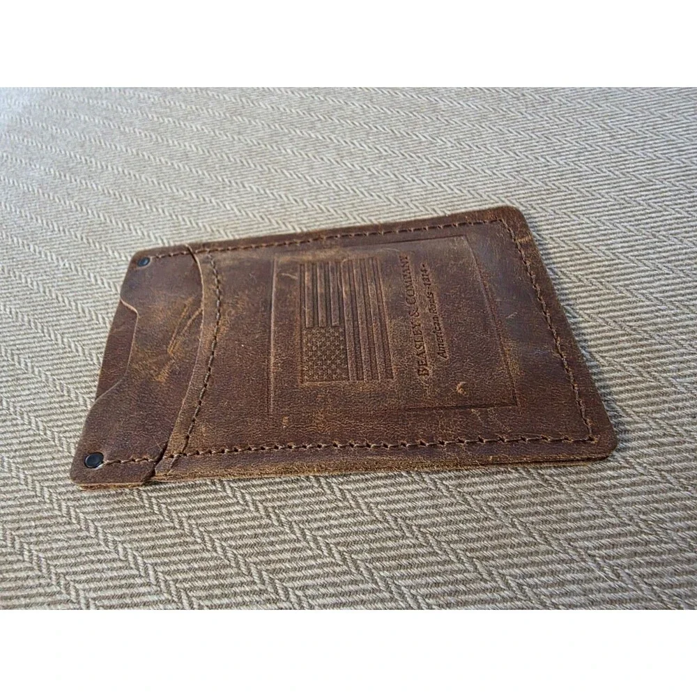 Beasley & Company Wallet Brown Leather Vertical Card Key Holder American Flag